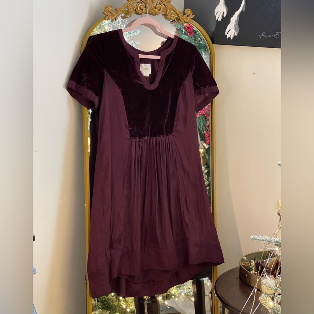 Anthropologie Maeve Burgundy Maroon Ingrid Velvet Tunic Mini Dress